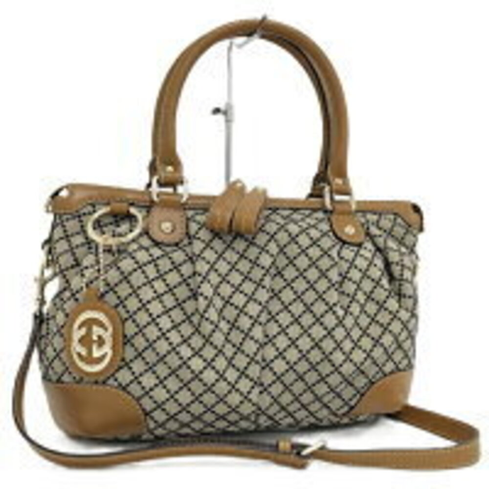 GUCCI shoulder bag Diamante canvas leather beige brown